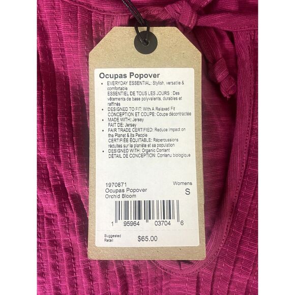 NWT prAna Cotton Ocupas Popover Keyhole Tie Cap Sleeves Top S Orchid Pink #2937 - Picture 6 of 13